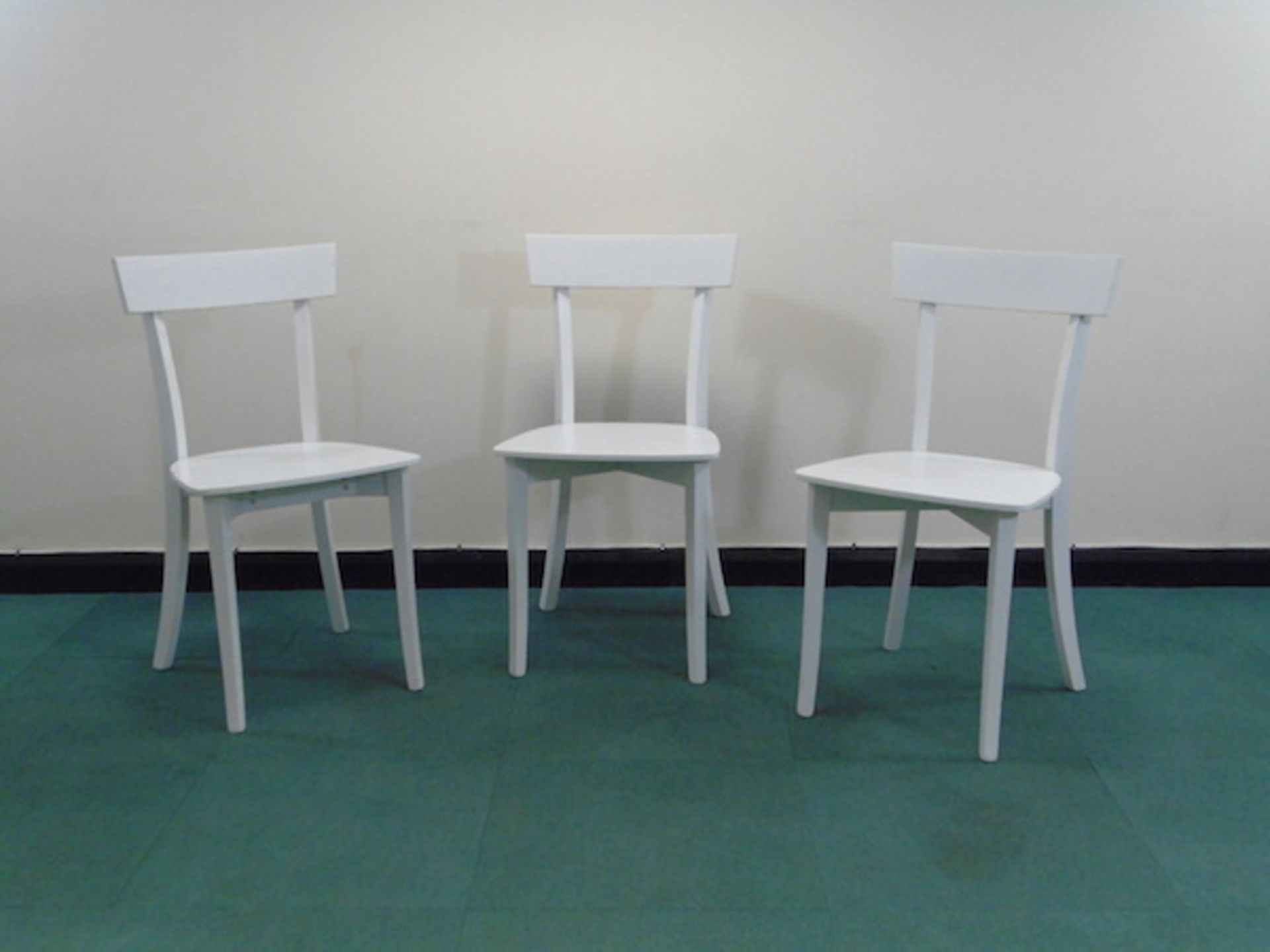 X 3 White Wooden Dining Chairs