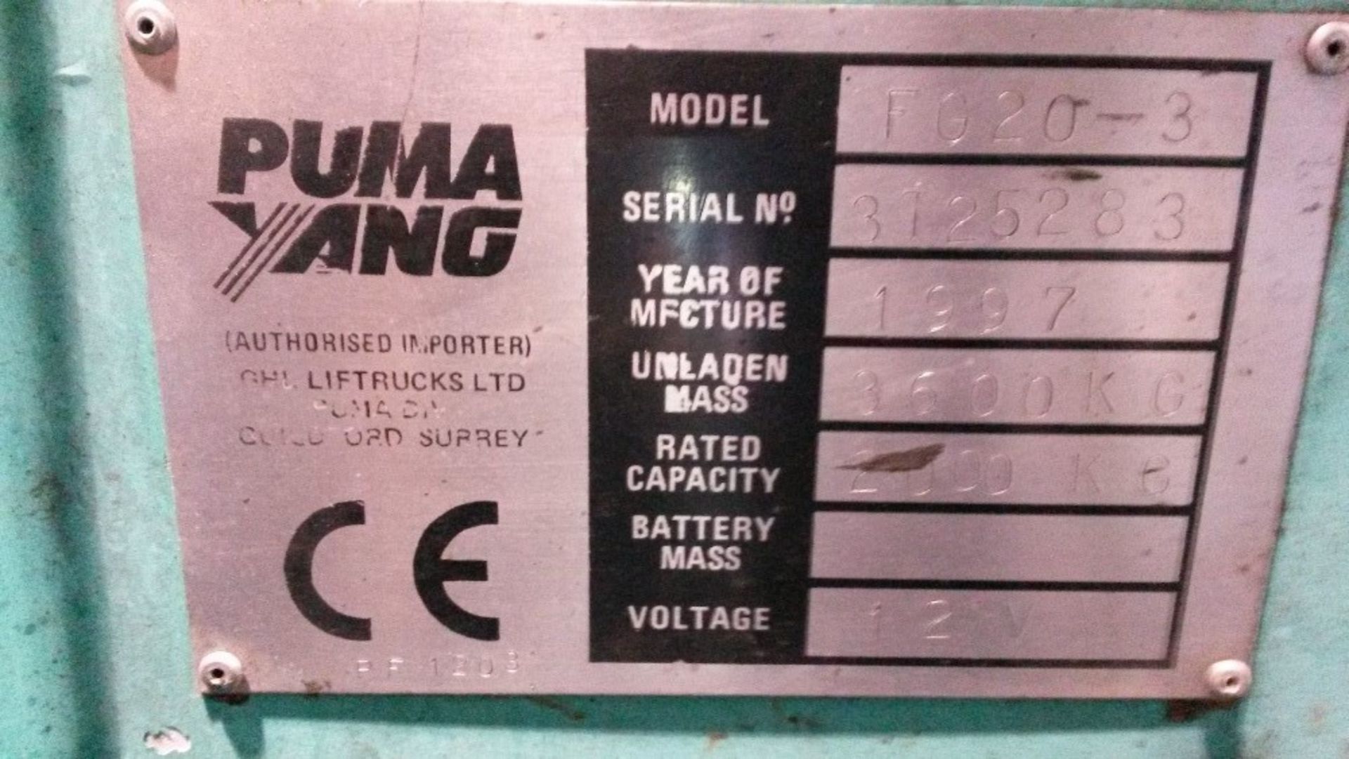 Puma yang Model TG20-3 3600kg LPG Gas Forklift Truck. Used daily in working order. - Image 7 of 7