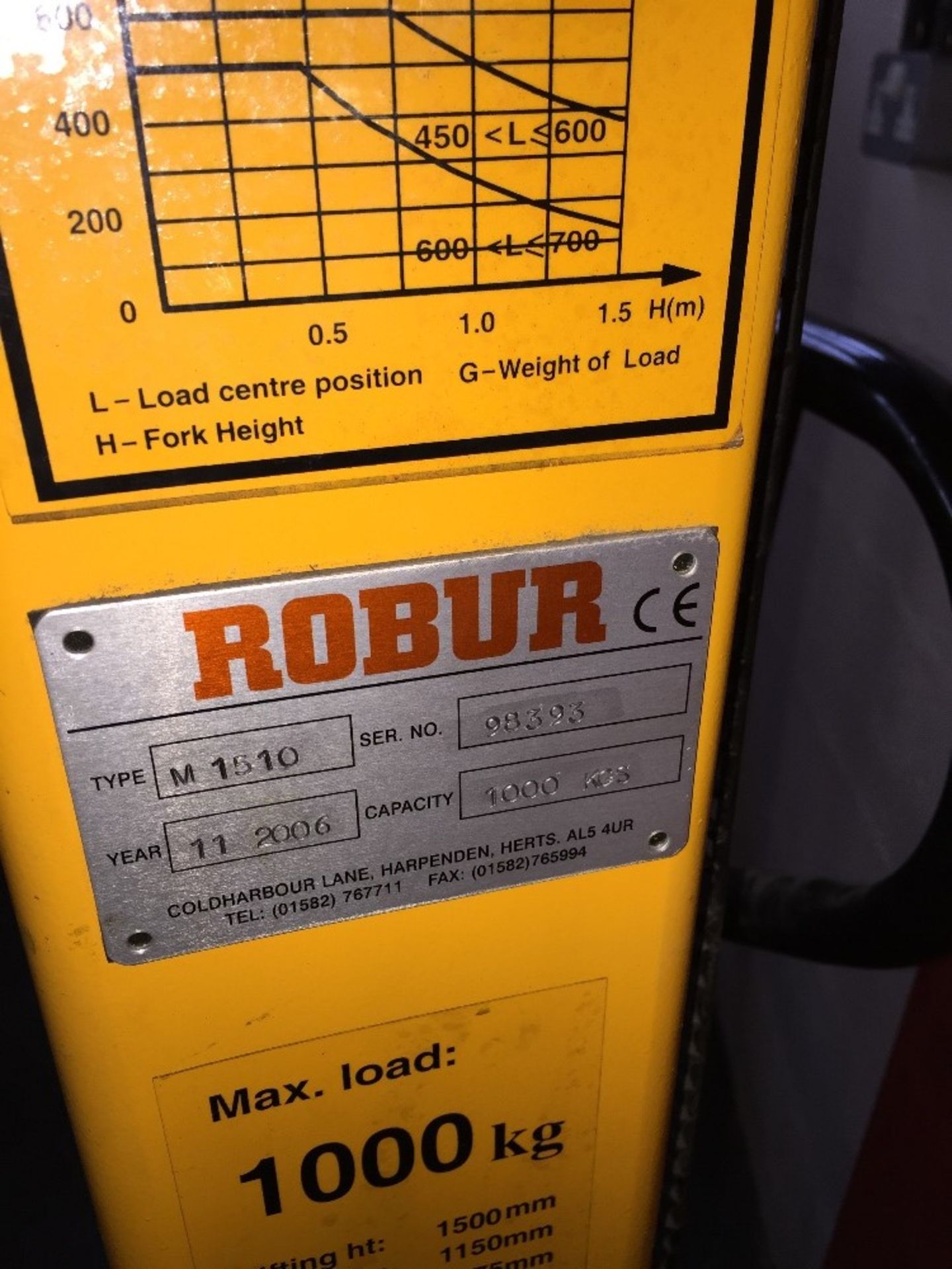 Robur 1000kg Pallet Lifter Type M1510 Located in Gateshead Tyne and Wear collection Friday 24th till - Image 3 of 3