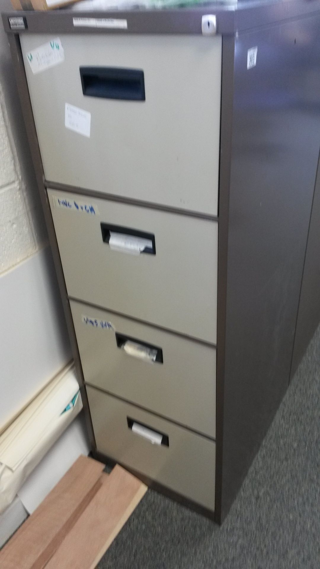 brown and cream filing cabinet
