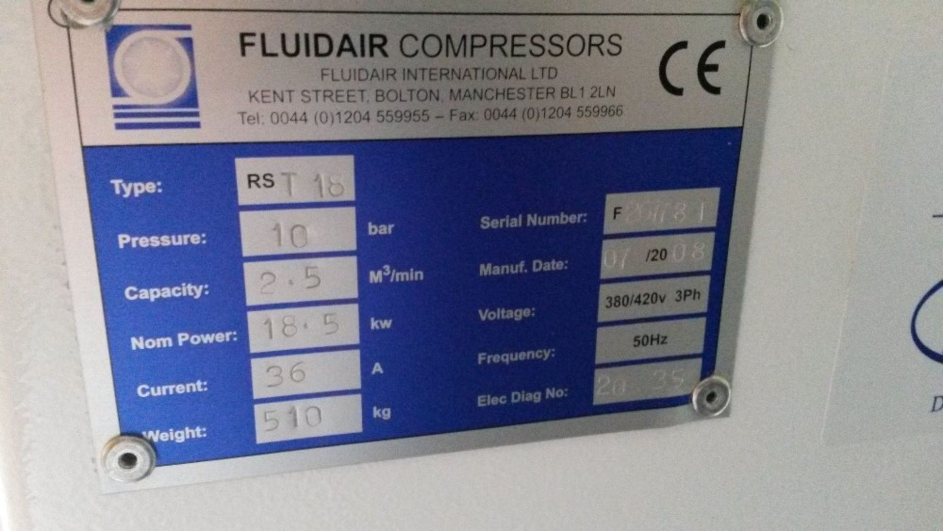 Fluidair large capicuty Rotary Screw Air  compressor Model Rst18. This unit powered all air tools - Image 9 of 10