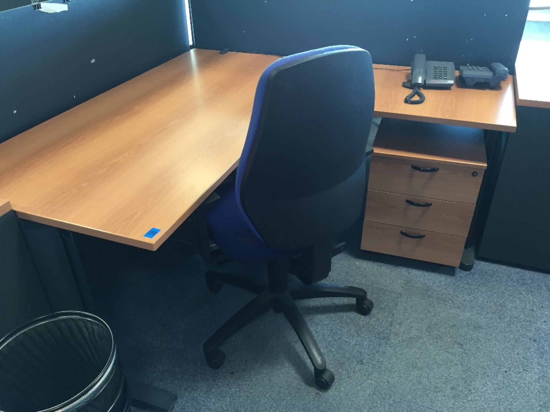 Corner desk with chair and pedestal 1600 x 15600mm