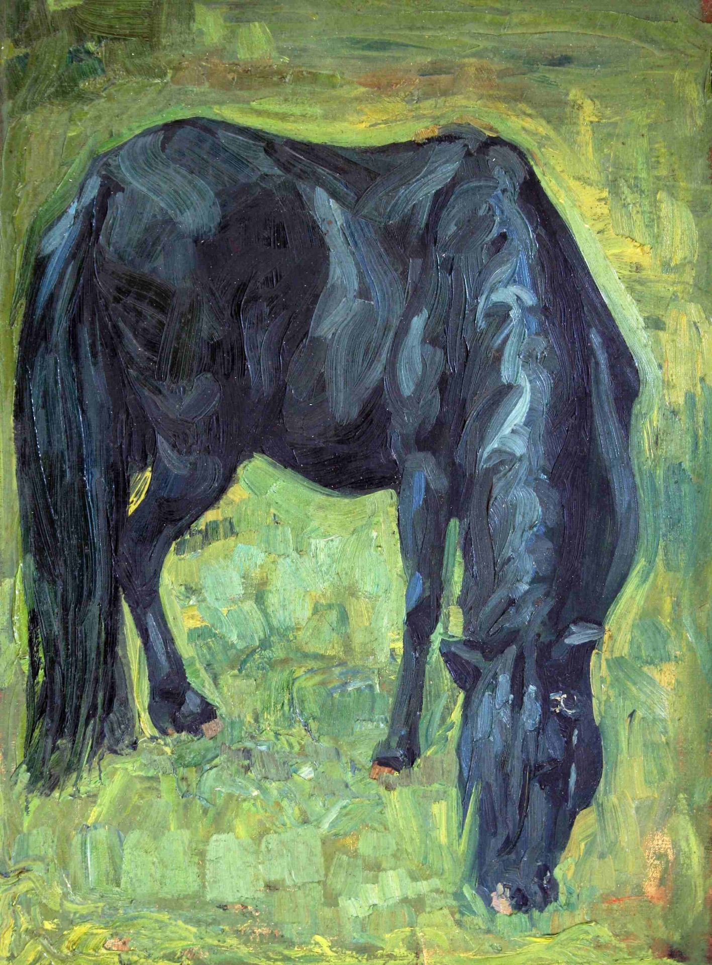 Kurz-Wilhelmi, Emma (1885 Dassow – 1968 Oberbayern, begraben in Mölln)„Grasendes Pferd II“Öl/Lwd.,