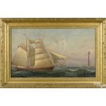 Oil on board seascape, inscribed on verso Painted for Capt. Perry, Boston, Oct. 14, 1871 for $40.00,