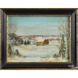 Walter Emerson Baum (American 1884-1956), oil on board winter landscape, signed lower left, 6'' x