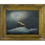 Attributed to Clement Drew (American 1806-1889), oil on board seascape of a ship in rough seas, 11''