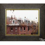 Alex Kanevsky (American 20th c.), oil on board, titled Clinton Street - Philadelphia, 11 3/4'' x