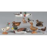 Miniature duck decoys, 19th/20th/21st c., to include two German composition, a cast iron