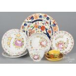 Five Queen's Rose pearlware plates, 19th c., largest - 6 1/2" dia., together with a canary yellow