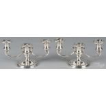 Pair of sterling silver candelabra, 4 3/4" h., 10" w., 31.6 ozt. Good condition. No apparent damages