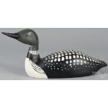 Carved and painted loon decoy, signed Robert Wohlson July 27th 1991, 24 1/2" l. Good condition