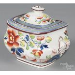 Gaudy Dutch porcelain single-rose sugar bowl, 19th c., 5 1/2" h. Small chip repair to interior rim