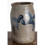 Pennsylvania one-gallon stoneware jar, 19th c., with cobalt floral decoration, 11" h. Good condition