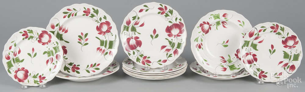 Twelve Adam's rose porcelain plates, 19th c., largest - 9 1/2" dia. Good condition with no