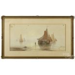 George Essig (American 1838-1926), watercolor coastal scene, signed lower left, 12" x 24". Losses to