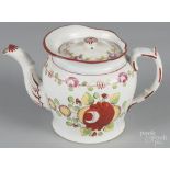 King's Rose pearlware teapot, 19th c., 5 1/2" h. Chips to inner rim of lid, large hairline through