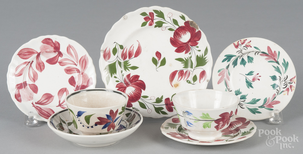 Three porcelain toddy plates, 19th c., together with a cup plate, a child's cup and saucer, and