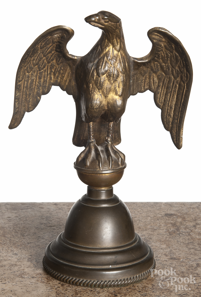 Three metal eagle finials, ca. 1900, one bronze, one iron, and one tin, tallest - 12". As expected - Image 2 of 3