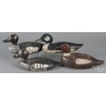 Four carved and painted duck decoys, early/mid 20th c., two initialed AG, largest - 15" l. Redhead -