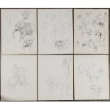 Henry Clarence Pitz (American 1895-1976), six ink and pencil illustrations, animal studies, one of