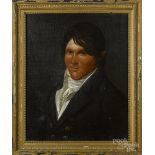 Oil on canvas portrait of a gentleman, ca. 1840, 21" x 17". Laid on board. Several repaired tears to