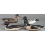 Four contemporary carved and painted duck decoys, to include a merganser, signed Chip Allsopp