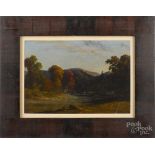 American oil on board landscape, titled On Union Canal 1851, 9" x 13". A couple small abrasions.