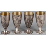 Four Tiffany & Co. sterling silver cordials, 2 3/4" h., 4.7 ozt. Good condition. No apparent damages