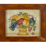 Alexandra Perrot, oil on velvet theorem of a basket of fruit, signed lower right, 7 1/4" x 9 1/4".