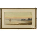 George Essig (American 1838-1926), watercolor coastal scene, signed lower right, 10" x 22". Losses