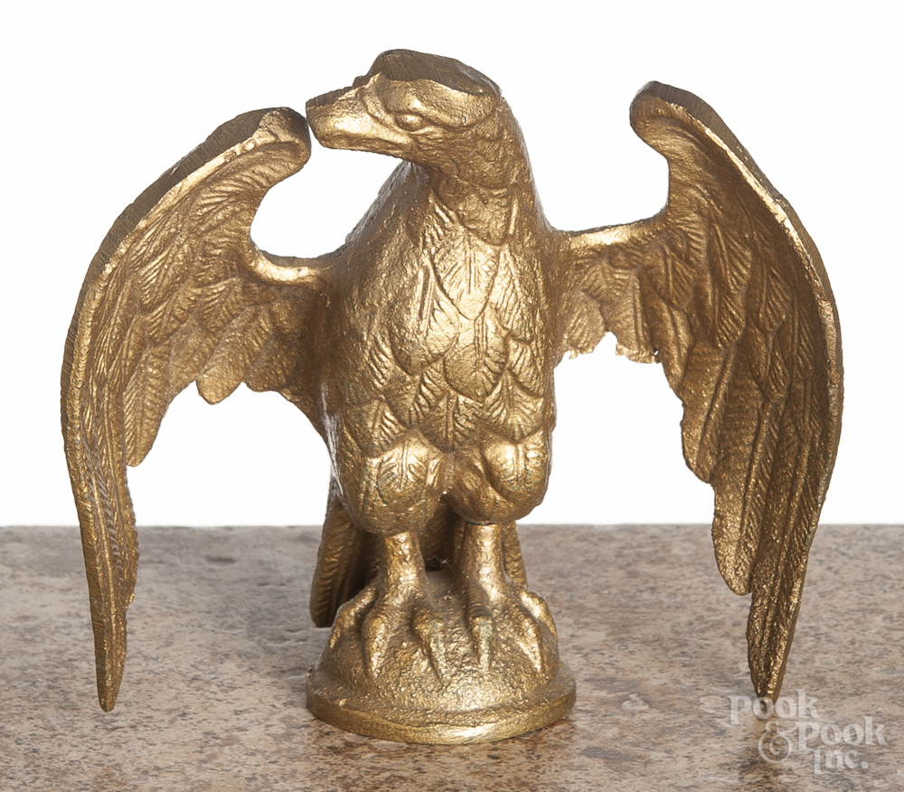 Three metal eagle finials, ca. 1900, one bronze, one iron, and one tin, tallest - 12". As expected - Image 3 of 3