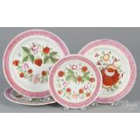 Three pearlware strawberry plates, 19th c., 8 1/4" dia. and 6 1/4" dia., together with a pearlware