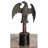 Three metal eagle finials, ca. 1900, one bronze, one iron, and one tin, tallest - 12". As expected