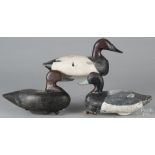 Three carved and painted duck decoys, mid 20th c., largest - 15 1/2" l. Rehead - neck crack, old