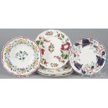 Five Adam's Rose porcelain plates, 19th c., 10 3/4" dia., together with a floral shallow bowl and
