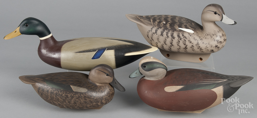 Four contemporary carved and painted duck decoys, to include three signed Frederick C. Brown Jr. and