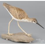 Contemporary carved and painted shorebird decoy, 13 1/2" l. Good condition with no apparent
