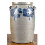 Pennsylvania or Maryland three-gallon stoneware crock, 19th c., with a floral band around the rim,