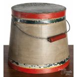 Painted mince meat bucket, ca. 1900, 10" h., retaining an old red, blue, and green surface. As