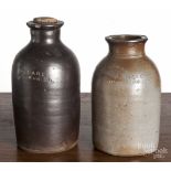 Two Delaware stoneware jars, 19th c., impressed Wm. Hare Wilmington Del., 7 1/2" h. and 8 1/2" h.