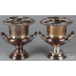 Pair of silver-plated wine coolers, 20th c., 11" h. Expected wear. A few dents.   CLICK HERE TO BID