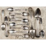 New York coin silver spoons, to include examples by L. Clark, Lockwood, A. Mathey, N. Matson,