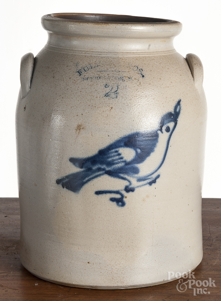 New Jersey two-gallon stoneware crock, 19th c., impressed Fulper Bros. Flemington NJ, with cobalt