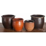 Four Pennsylvania redware pudding crocks, 19th c., one impressed 1/4, tallest - 5". Orange glaze -