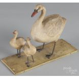 Composition goose and goslings platform pull toy, 19th c., 7 1/2" h., 10 1/4" w. Crack to neck,