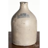 Massachusetts stoneware merchant jug, 19th c., impressed J. H. Lowe 225 Acushnet Ave New Bedford