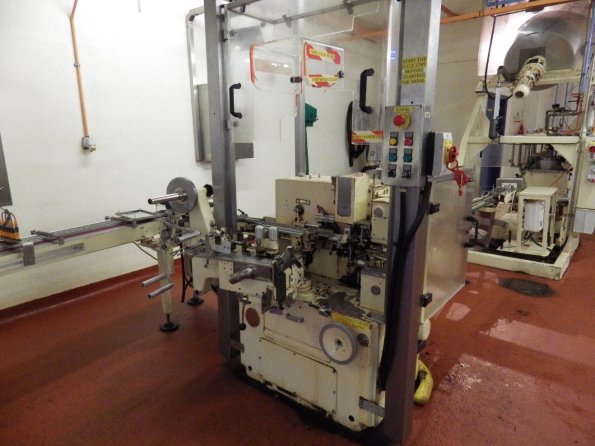 Sapal foil wrapping machine, complete with corner pusher and out feed conveyor (Lift out £50)) (