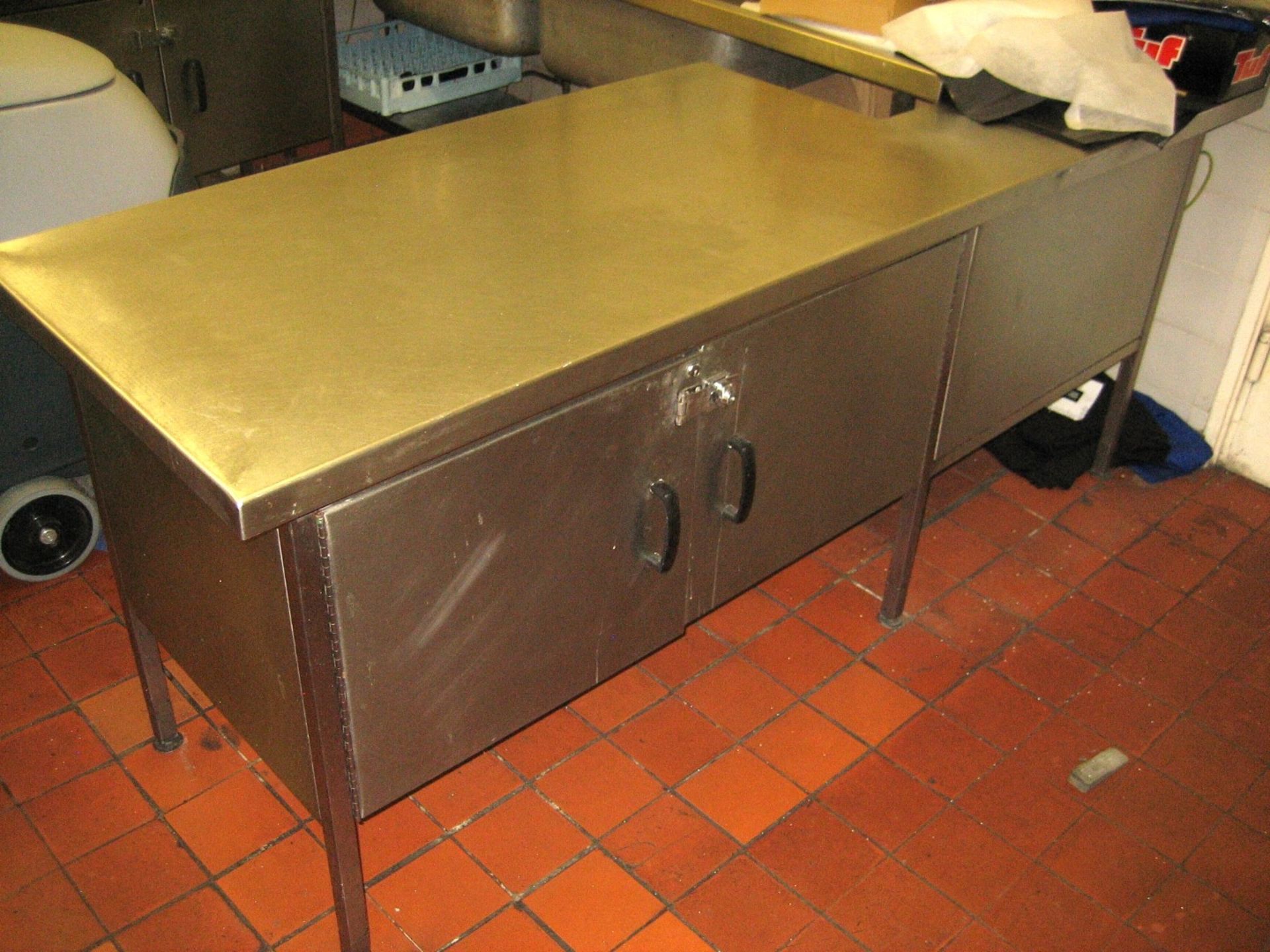 Stainless steel shaped double door cabinet 2100mm x 700mm max (Lift out £10)