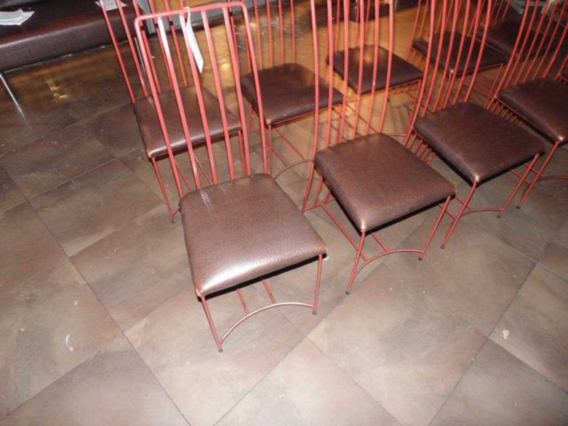 A set of 10 x dining chairs faux leather padded seat 400mm pitch with red galvanised metal frame - Image 2 of 2