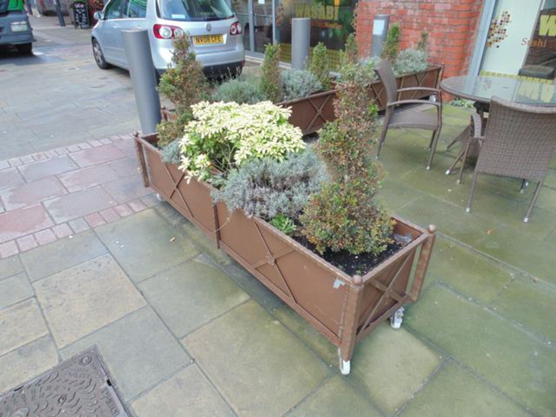 Steel framed mobile trough planter 2050mm x 550mm x 550mm